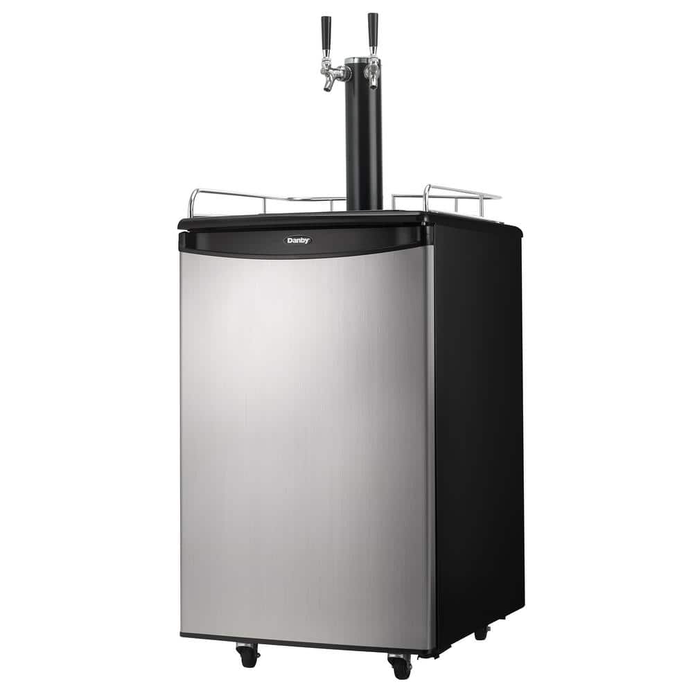 Spotless Steel and Black Dual Tap Freestanding Beverage Dispenser