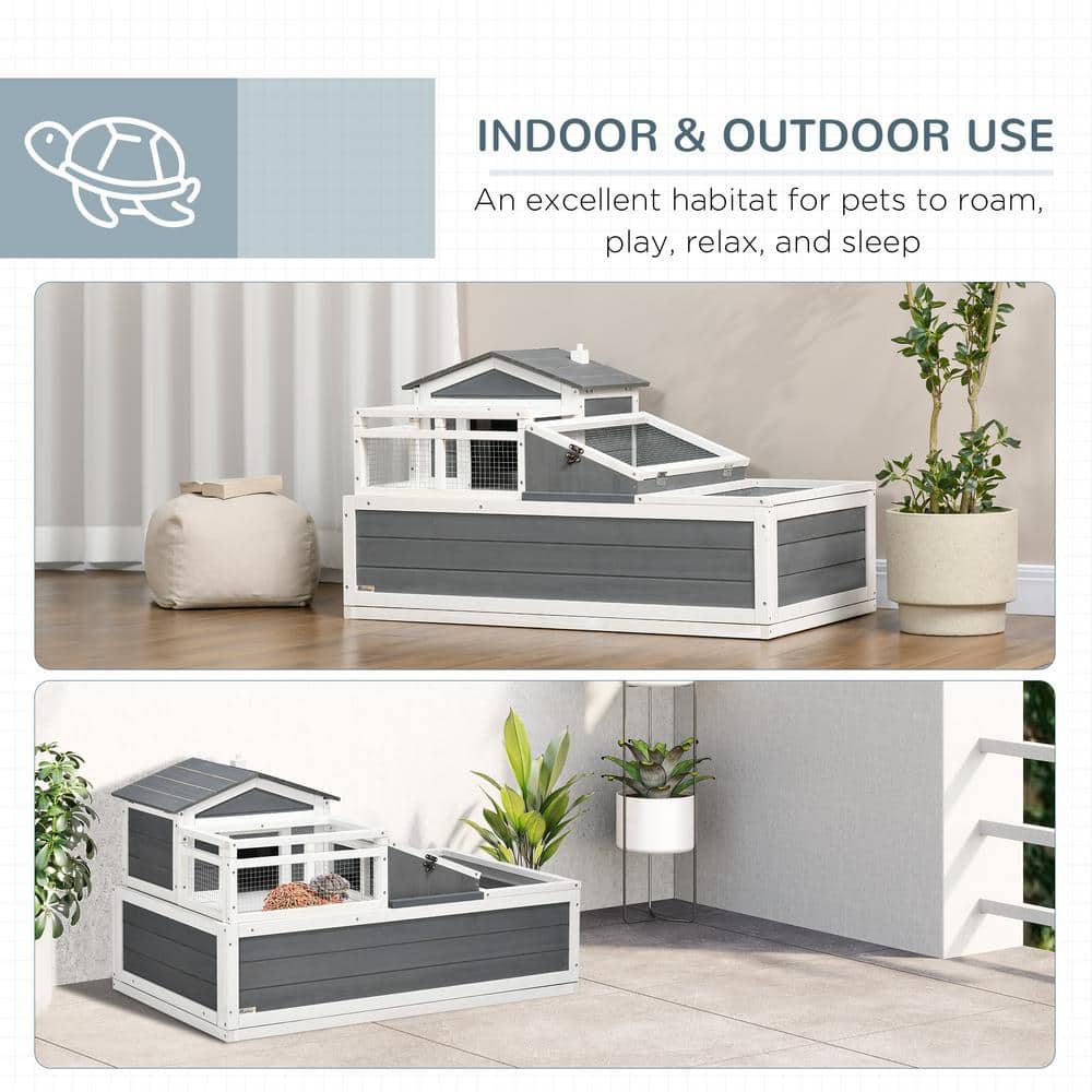 Storm Gray Wooden 3-Room Tortoise Habitat with Balcony