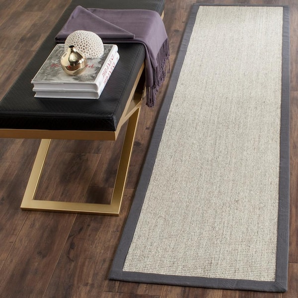 Natural Fiber Marble/Gray 3 ft. x 8 ft. Border Runner Rug