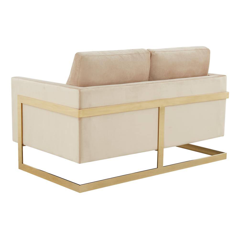 Elegant Beige Velvet Loveseat with Golden Solid Wood Frame