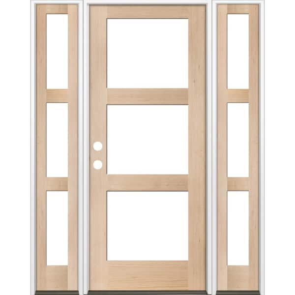 Krosswood Doors 60 in. x 96 in. Modern Hemlock Right-Hand/Inswing 3-Lite Clear Glass Unfinished Wood Prehung Front Door with Sidelites