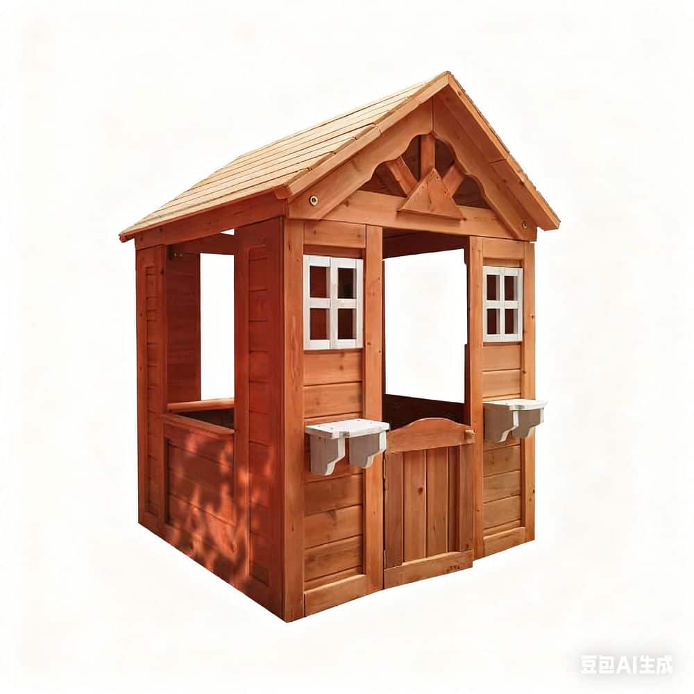 "42""L x 46""W x 55""H Wooden Kids Playhouse with 2 windows and flowerpot holder, Golden Red" price history on PriceWatchPro