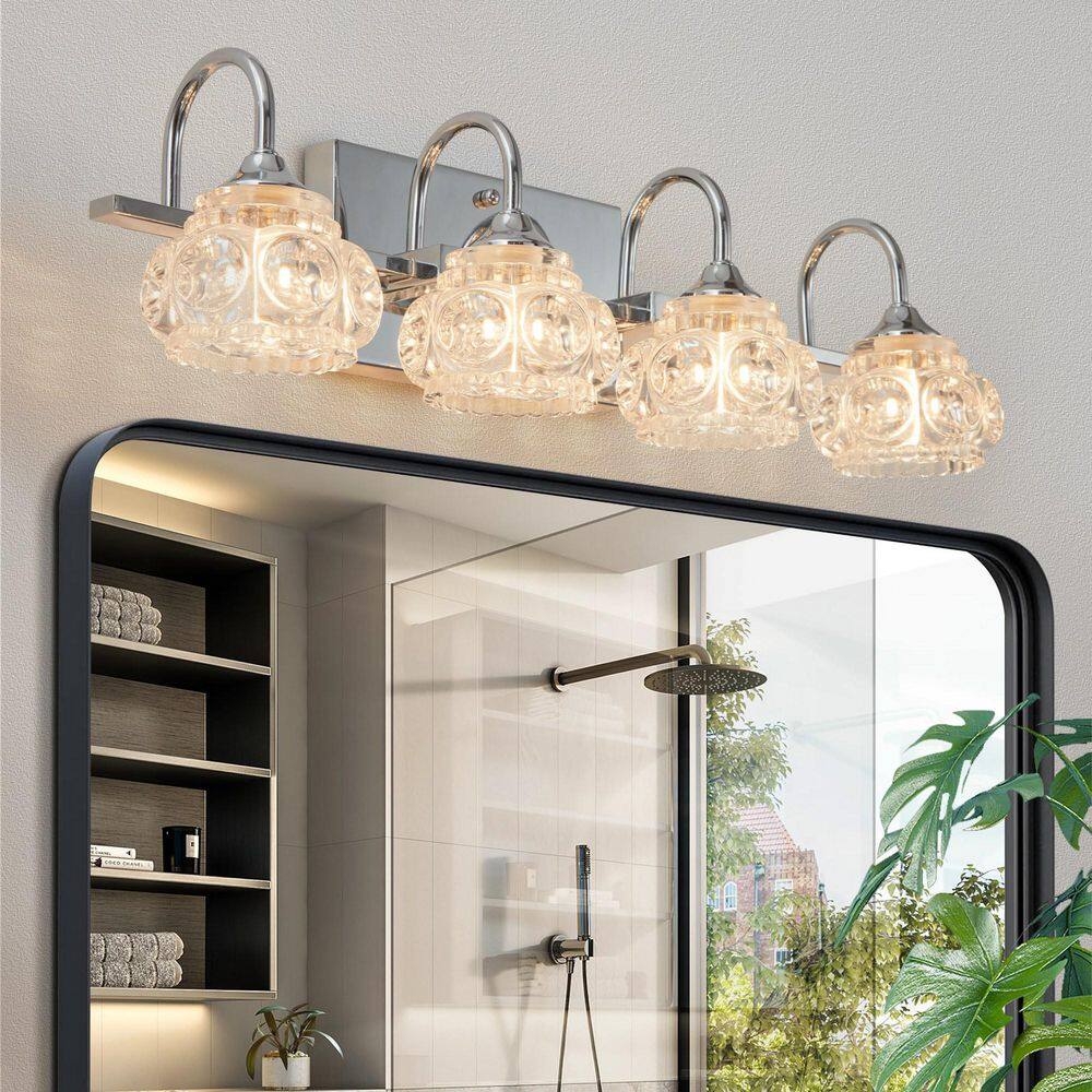 23 in. Modern 4-Light Bathroom Vanity Light Nickel Finish with Clear Glass Shades for Bathroom and Dressing Area price history on PriceWatchPro