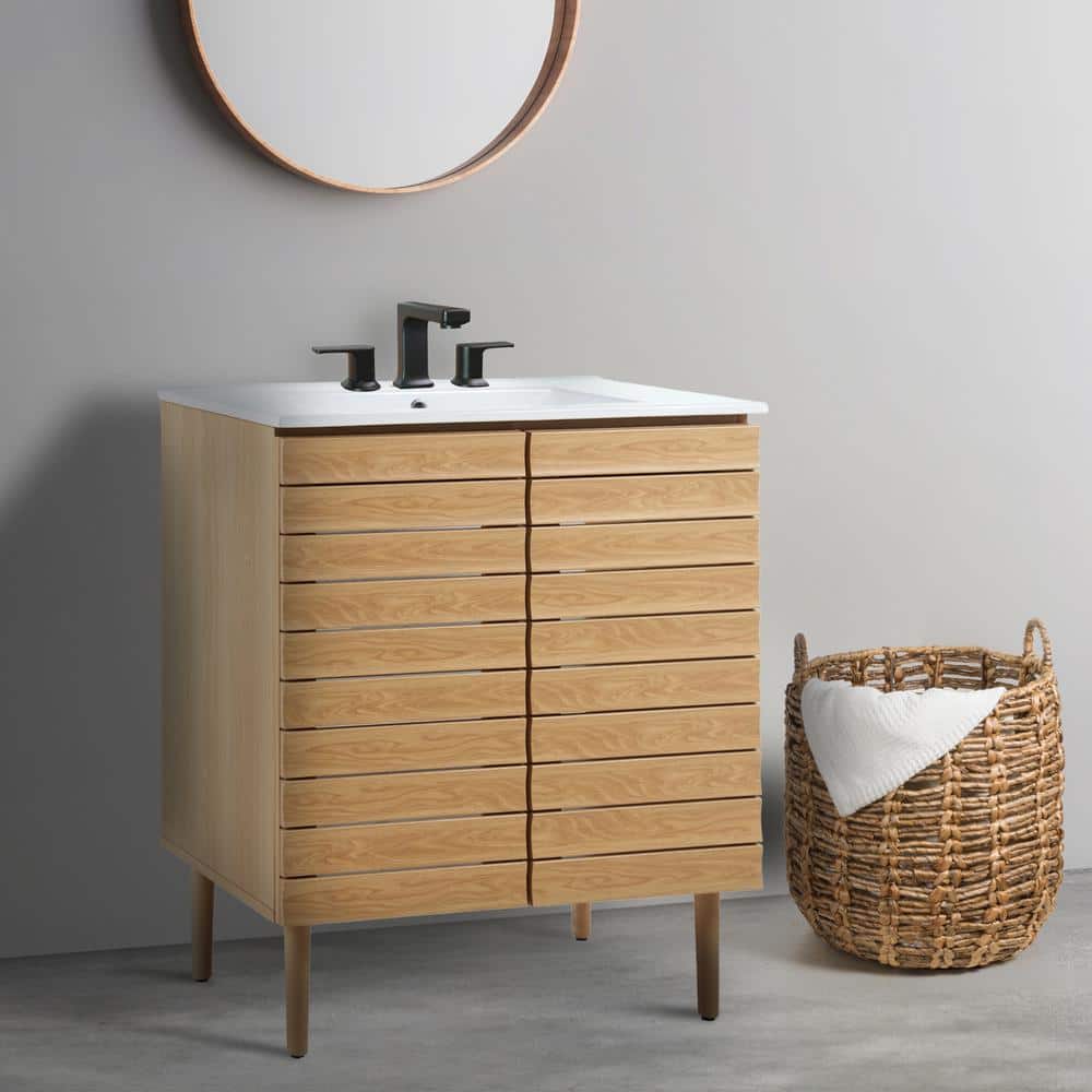 Aubert 30" Oak Slat Modern Farmhouse Bath Vanity Cabinet