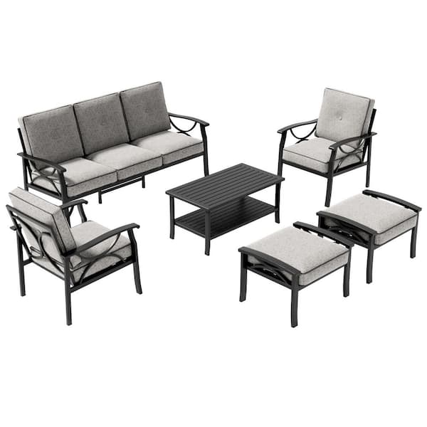SUNVIVI 5-Piece Aluminum Patio Conversation Set with Blue Cushions