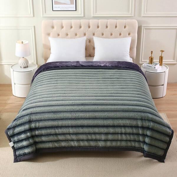 JML Elephant Pattern Rabbit Fur Blanket Striped Microfiber Plush