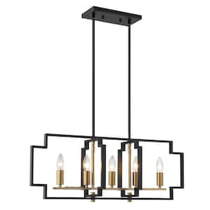 Hartford 5 -Light Lantern/Kitchen Island Square/Rectangle Chandelier with Wrought Iron Accents