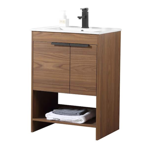 Phoenix 24 in. W x 18.32 in. D x 33.5 in. H Bath Vanity in Walnut with White Ceramic Top