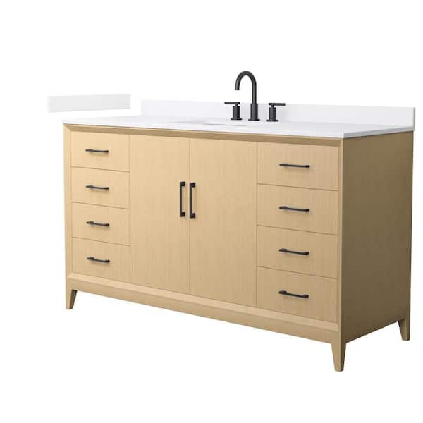 Janna 60 in. Single Freestanding White Oak Bath Vanity with White Cultured Marble Top