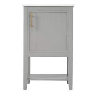 20 in. Freestanding Bath Vanity Cabinet in Gray with White Ceramic Sink Top, Soft Closing Door, Storage Rack