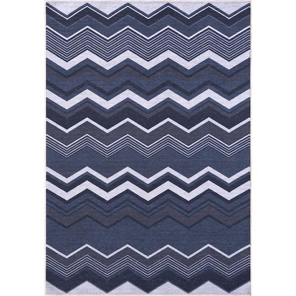 Parker Blue 4 ft. x 6 ft. Solid and Striped Polypropylene Area Rug