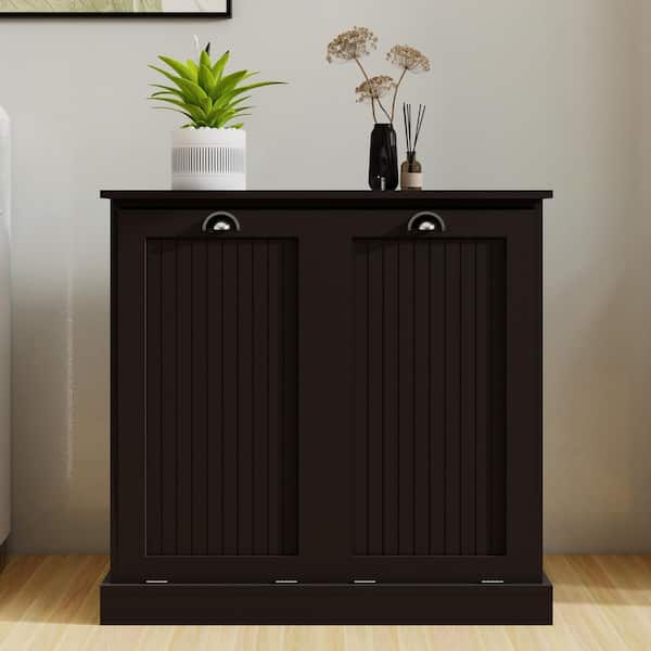 32.6 in. W x 14.5 in. D x 31.5 in. H Assembled Trash Can in Black, Tilt Out Laundry Hamper Cabinet with Removable Basket