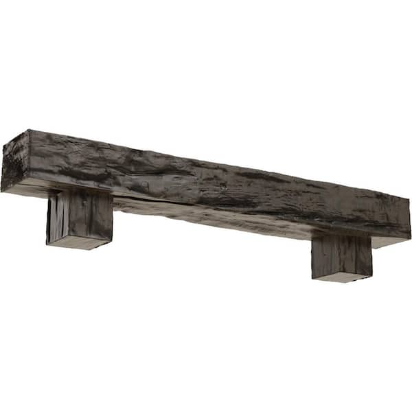 Ekena Millwork 6 in. x 6 in. x 7 ft. Riverwood Faux Wood Fireplace Mantel Kit, Alamo Corbels, Burnished Honey Dew