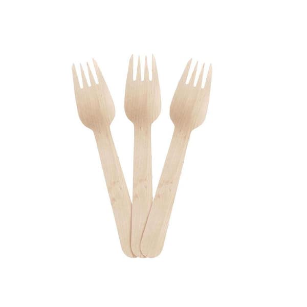 Natural Wood Brown Disposable Wooden Forks Compostable Eco-Friendly Tableware 300 Per Case for Parties Camping