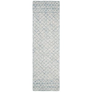 Abstract Blue/Ivory 2 ft. x 14 ft. Geometric Distressed Runner Rug