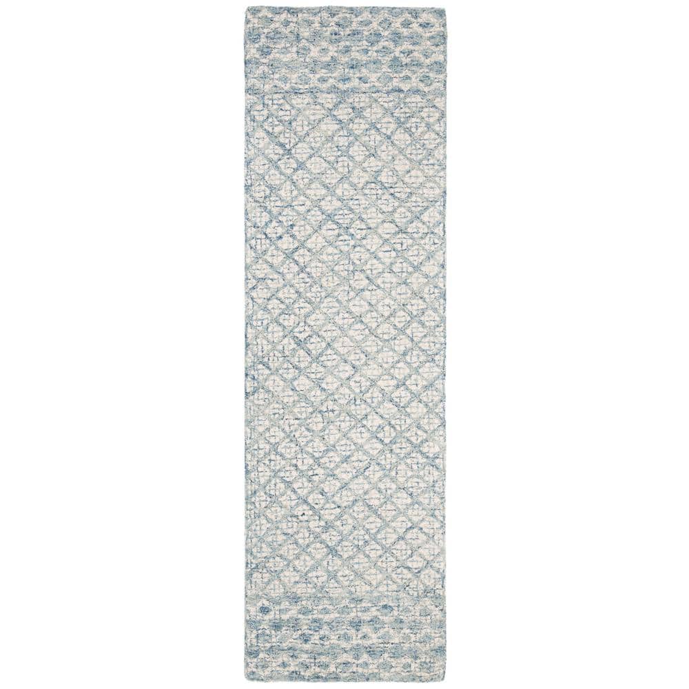 Handmade Ivory Wool Abstract Tufted Rectangular Rug 27" x 5"