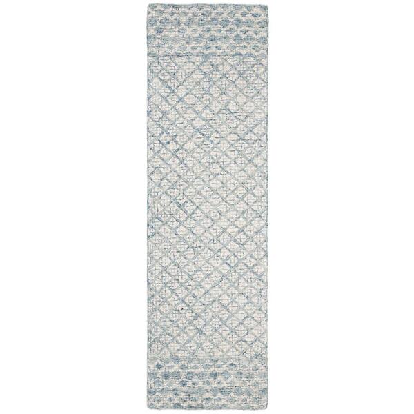 SAFAVIEH Abstract Blue/Ivory Doormat 2 ft. x 4 ft. Geometric Distressed Area Rug