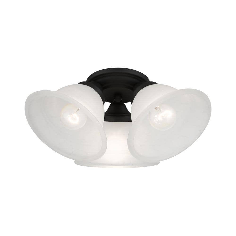 Wynnewood Black Glass 3-Light Flush Mount Ceiling Fixture