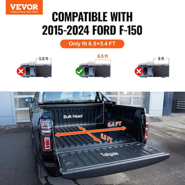 Tri-Fold Truck Bed Tonneau Cover Compatible with 2015-2024 Ford F-150 6.5 ft.Bed Only Fit 6.5 ft. x 5.4 ft. Inside Bed