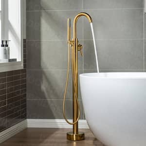Venice Single-Handle Freestanding Floor Mount Tub Filler Faucet with Hand Shower in Brushed Gold