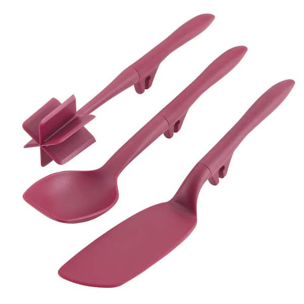 Rachael Ray Tools and Gadgets Lazy Crush & Chop, Flexi Turner, and Scraping Spoon Set, Burgundy