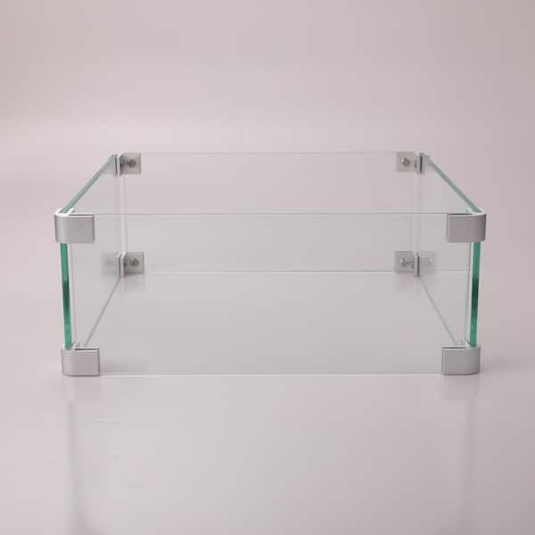 14.40 in. x 14.40 in. Outdoor Clear Tempered Glass Square Fire Pit Flame Guard Screen Wind Guard Shield