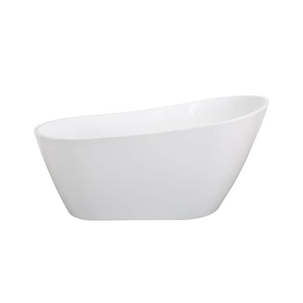 59 in. x 31 in. Acrylic Freestanding Soaking Bathtub with Reversible Drain in Glossy White