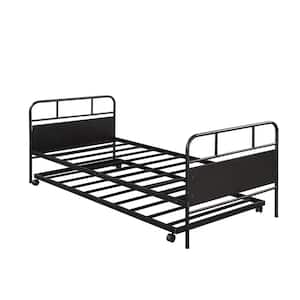 Metal Twin Size Daybed Platform Bed Frame with Trundle Built-in Casters