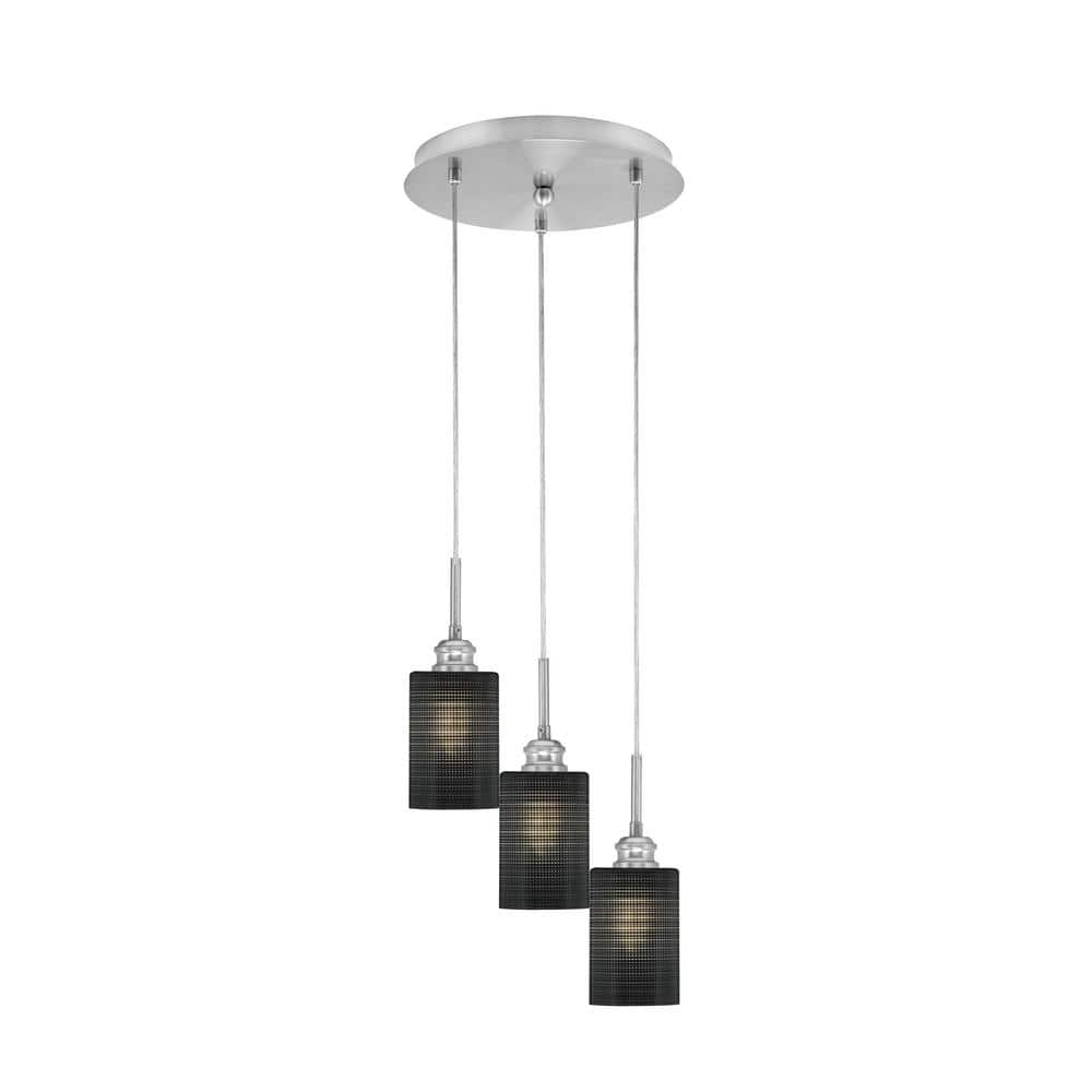 Savannah 10.5 in. 3-Light Brushed Nickel Cord Pendant Light Black Matrix Gl