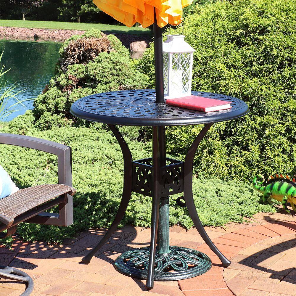 Sigonella 30.75" Black Cast Aluminum Round Outdoor Patio Table