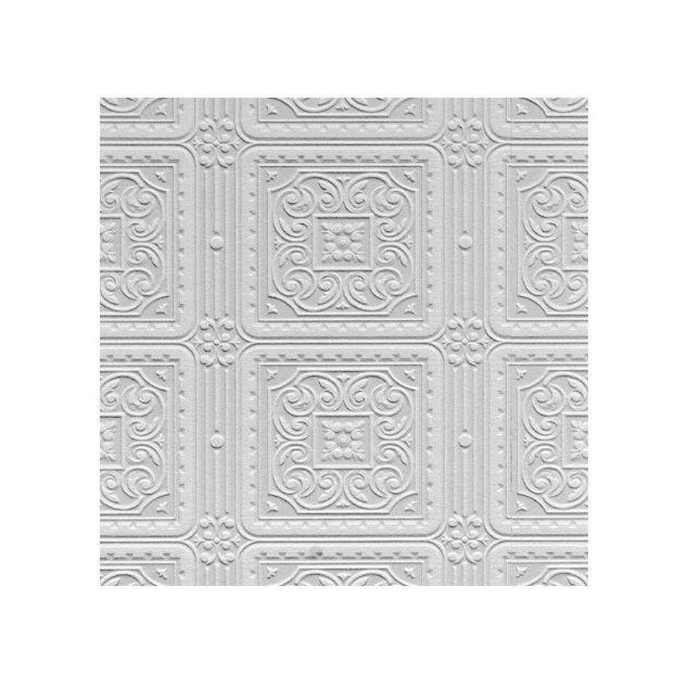 White Embossed Paintable Vinyl Tile Wallpaper, Per Bolt