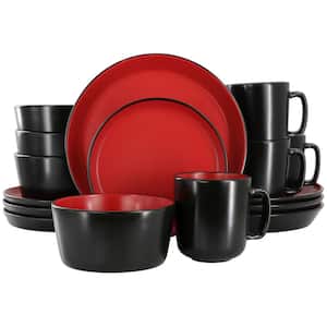 Bacarra 16-Piece Stoneware Dinnerware Set in 2-Tone Black and Red Service Set For 4