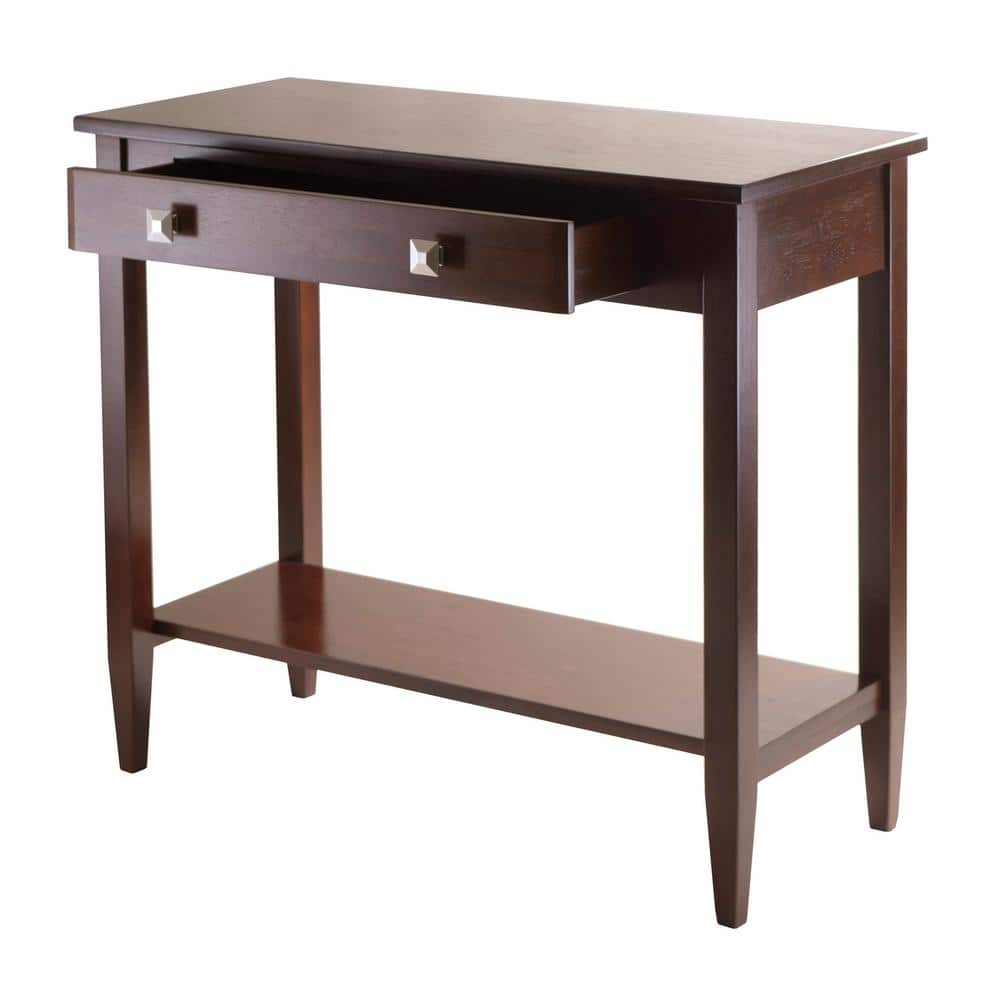 Winsome Richmond Mid-Century Modern Walnut Wood Console Table with Storage