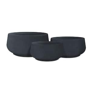 21.6", 16.9", and 12.5"W Round Charcoal Finish Concrete Elegant Planters, Set of 3 Outdoor Indoor w/ Drainage Hole