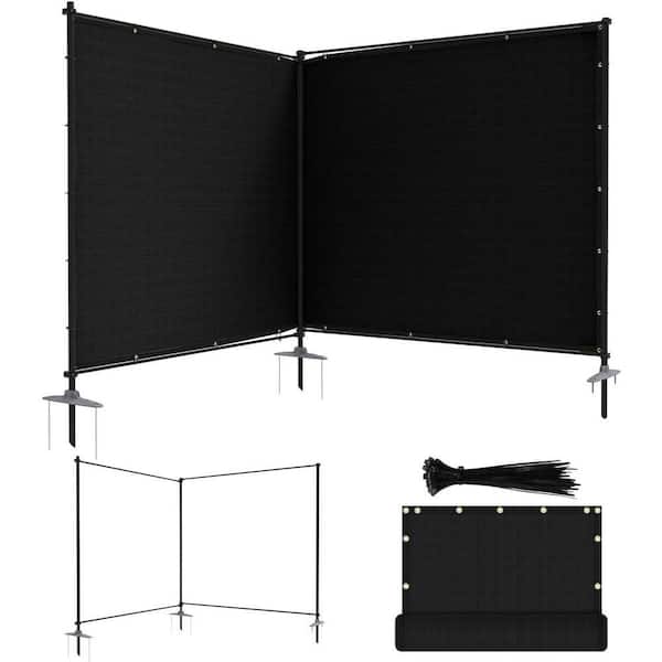 5 ft. x 12 ft. Black Balcony Privacy Fence Set with Poles and Rails Ground Spikes Fence Kit for Patio Garden Pool Yard