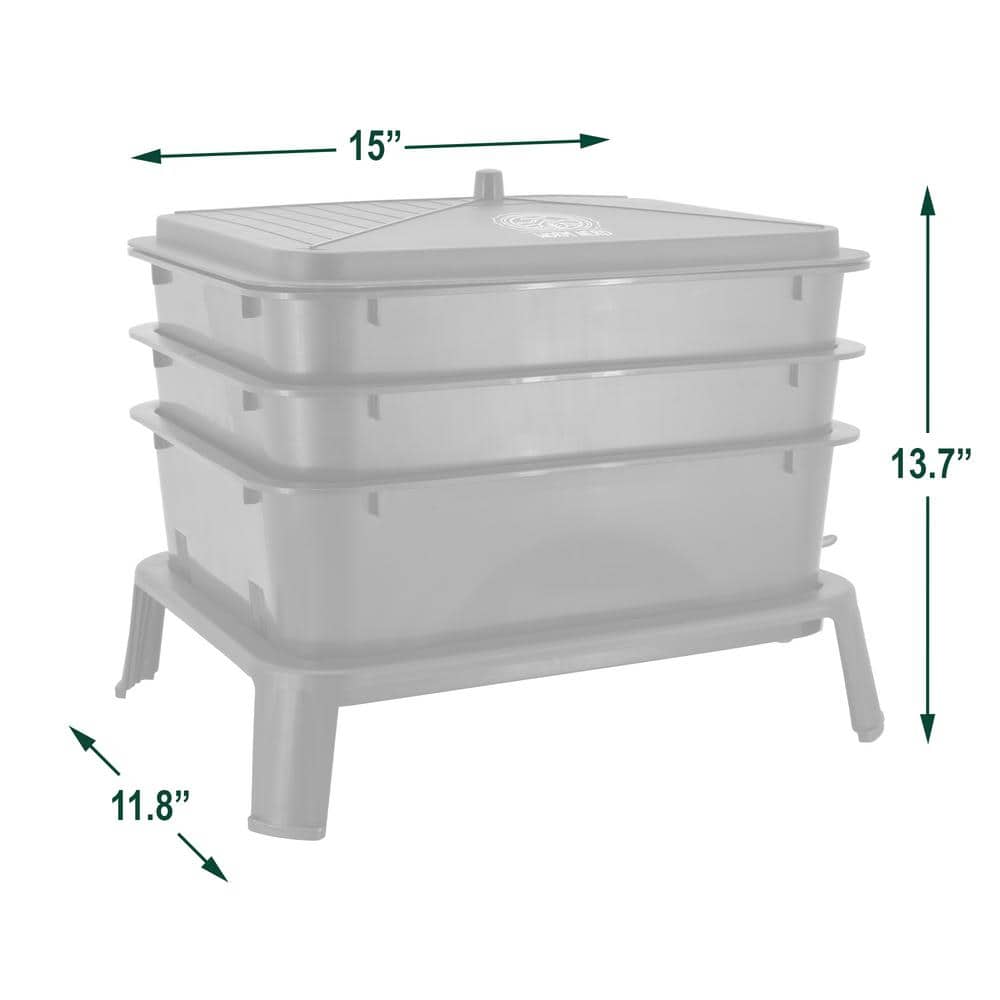 Gray 4-Tray Plastic Worm Composting Bin with Coco Coir Brick