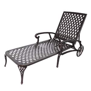 Tige Antique Bronze Black Garden Metal Patio Adjustable Cast Aluminum Chaise Lounge Recliner Chair with 2 Wheels