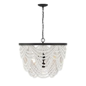24 in. W x 20 in. H 5-Light Oil Rubbed Bronze Chandelier with White Wood Beads