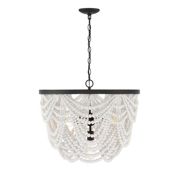 Savoy House 24 in. W x 20 in. H 5-Light Oil Rubbed Bronze Chandelier with White Wood Beads