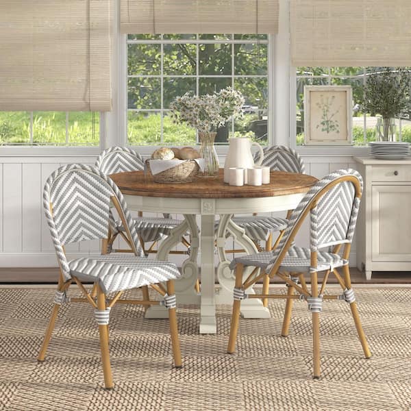 Elgine Gray and Natural Tone Aluminum Outdoor Dining Chair (2-Set)