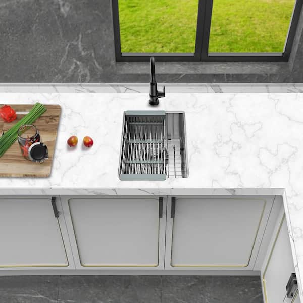 Unbranded 15 in. Undermount Single Bowl 16-Gauge Brushed Nickel Stainless Steel Kitchen Sink with Bottom Grids