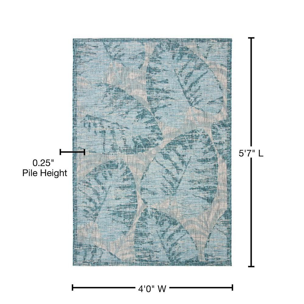 Modern Grey & Aqua Synthetic Square Easy-Care Area Rug - 4' x 5'7"