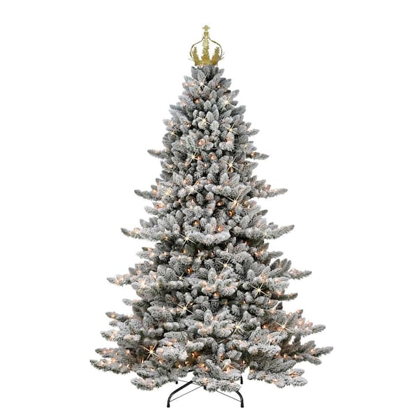Puleo International Pre-Lit 7.5 ft. Royal Majestic Spruce Artificial Christmas Tree with 700 Lights with Gold Crown Treetop, Green