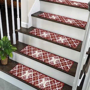 Modern Collection Red 9 in. x 28 in. Polypropylene Stair Tread Cover (Set of 15)