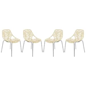 Asbury Modern Stackable Dining Chair With Chromed Metal Legs Set of 4 in Cream
