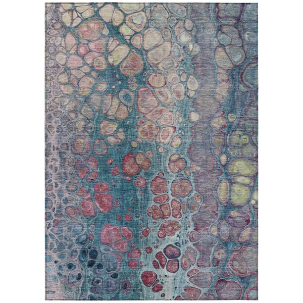 Chantille Machine Washable Indoor/Outdoor Abstract ACN1940 Teal 9 ft. x 12 ft. Area Rug