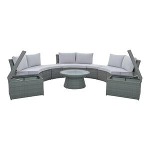 10-Piece Wicker Outdoor Sectional Half Round Sofa Set, Patio Conversation Set with Gray Cushions for Free Combination