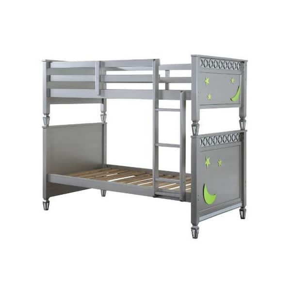 Benjara Silver Twin Adjustable Bunk Bed with Raised Motif