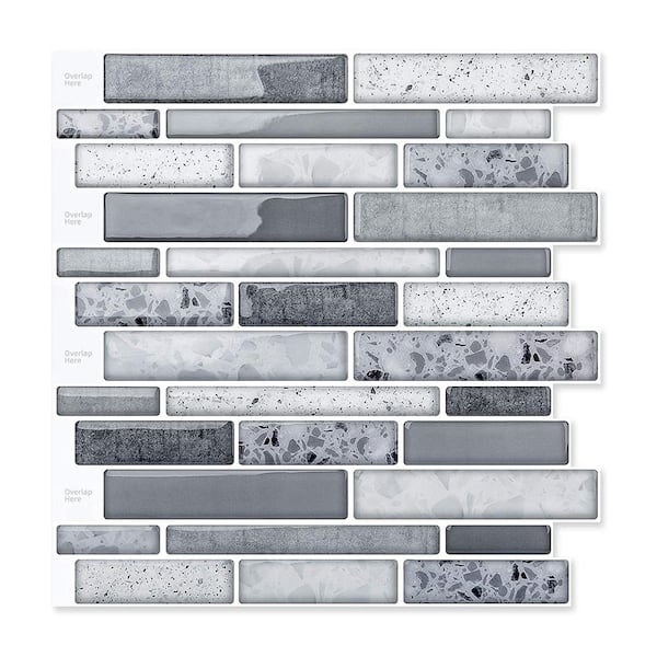 Yipscazo 12 in. x 12 in. Dark Grey Vinyl Peel and Stick Backsplash Tiles for Kitchen ( 10-Pack/10 Sq. ft. )