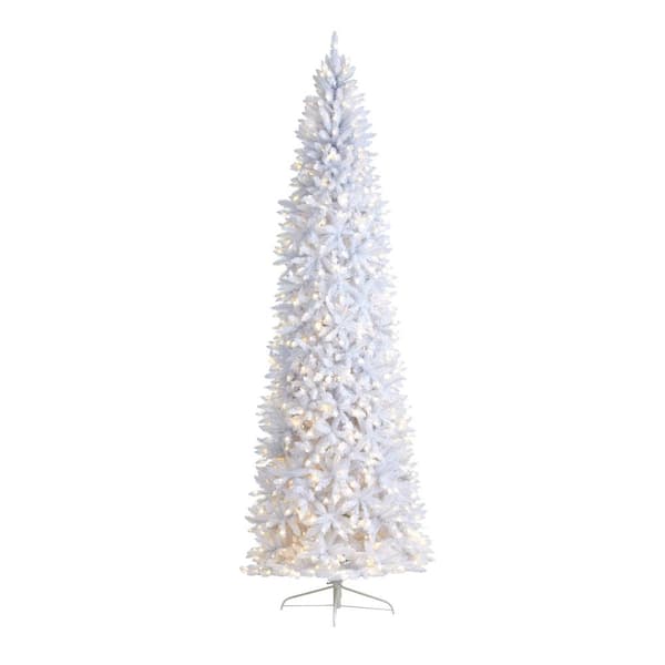 Nearly Natural 10 ft. White Pre-Lit LED Slim Artificial Christmas Tree with 800 Warm White Lights
